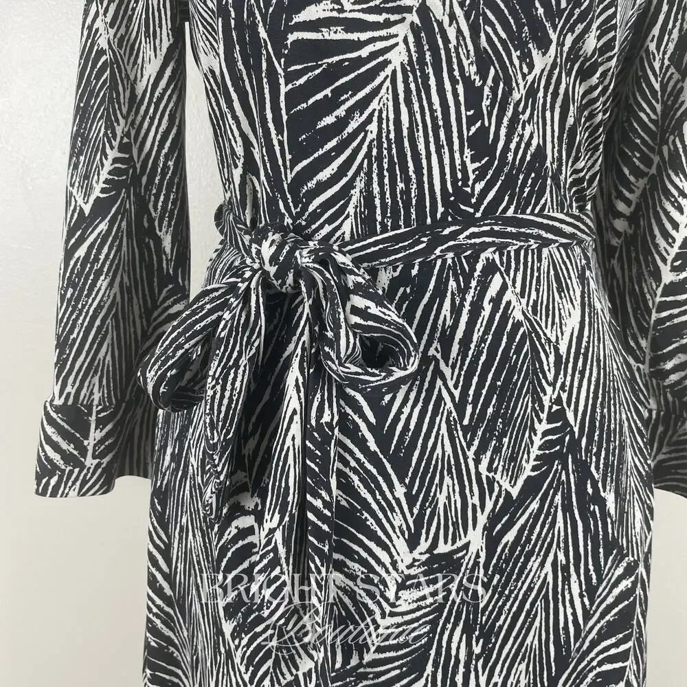 Rare Vintage Silk Wrap Dress B&W Leaf Print As Seen On Lorelai Gilmore Girls - Picture 8 of 11